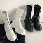 Women's Comfortable Solid Color Platform Boots, Fashion Lace Up Side Zipper Boots with Comfortable Design Lootquake LLC