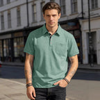 Men's Casual Business Polo Shirt Lapel Collar Chest Pocket Loose Short Sleeve Summer Daily Wear 2026 Summer New Men's Polo Shirt