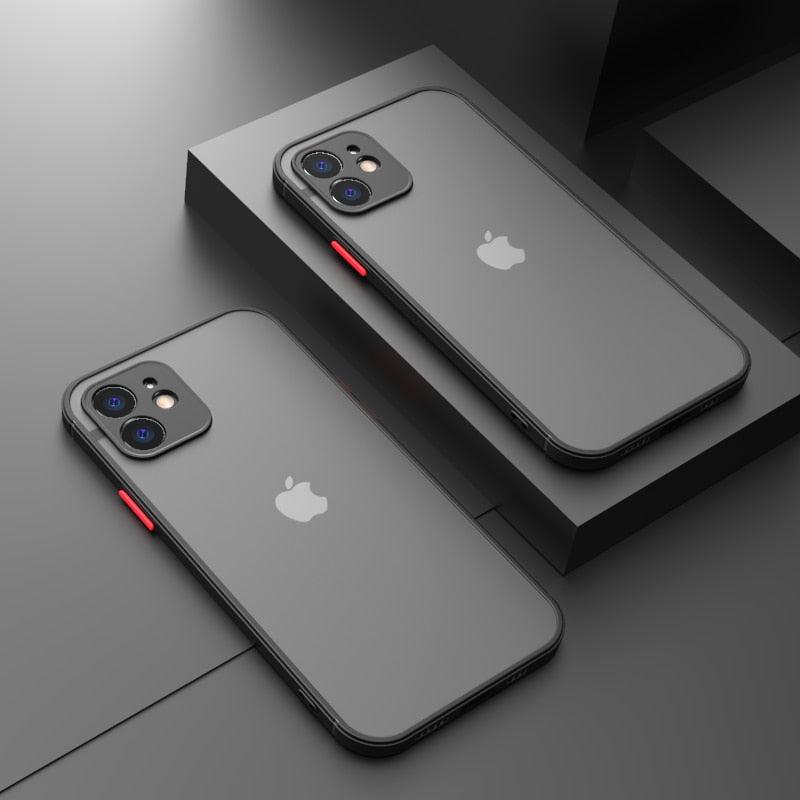 Luxury Shockproof Armor Case For iPhone 11 12 13 14 Pro Max Mini X XR XS Soft Silicone Bumper Clear Hard Cover Shockproof Soft Flat Side Bumper Translucent Hard Back Slim Phone Case Stevvex