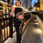 Tossy Python Printed Hollow Out Maxi Dress Female Slim Sexy Side Split Sleeveless Contrast Summer Party Dress Women's Long Dress