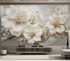 Custom Large Size Modern Wallpaper 3D Embossed Flowers Jewelry Mural Paper TV Background Wall Living Room Decor Home Improvement Lootquake LLC