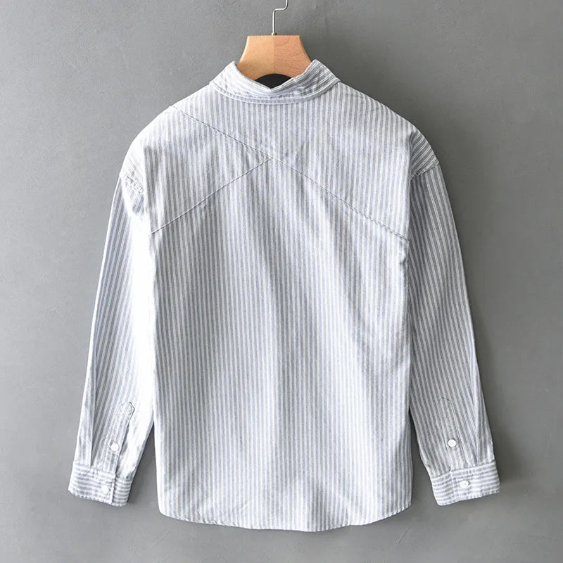 Korean Style Long Sleeve Striped Shirts for Man Spring Summer New Male Tops Lapel Pure Cotton Casual Shirts Elegant Mens Shirts Lootquake LLC