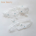 K03 2 PCS Sexy Lace Flower Crystal  Pearls Wedding Garter Belt Thigh Ring Bridal Leg Garter Stocking Garter Belt Girl Women