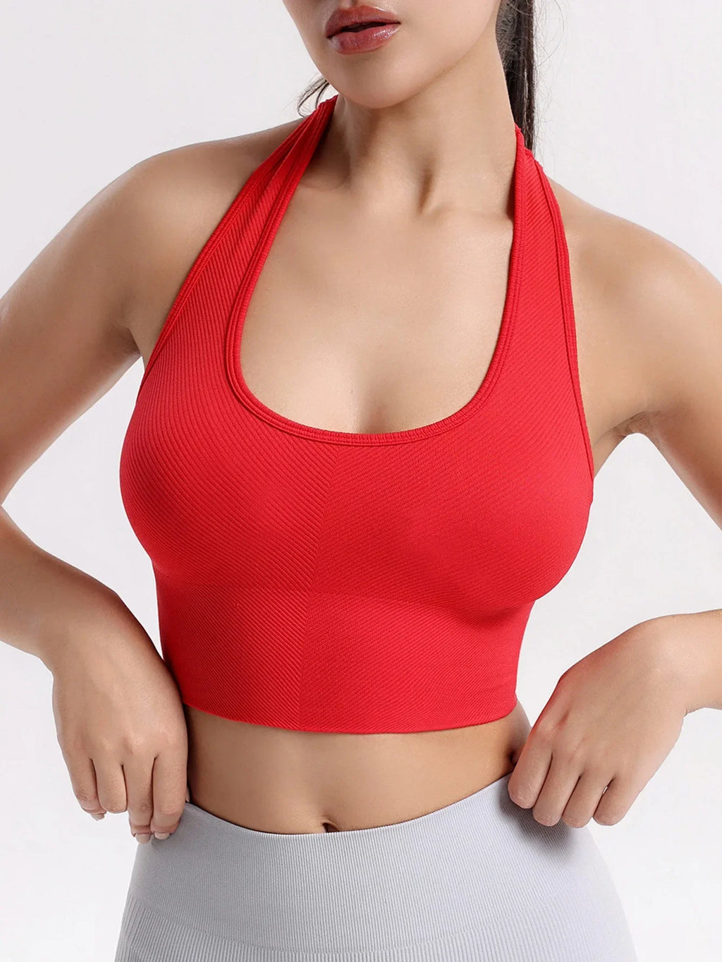VEQKING Seamless Ribbed Racerback Sports Bra THRIXINE