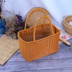 Home Storage Organizer Rattan Woven Basket With Handle Portable Picnic Basket Handwoven Rectangular Flower Basket Fruit Lootquake LLC