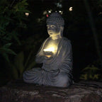 Resin Solar Buddha Statue Sculpture Garden Decor Light Zen Asian Japanese Garden Decoration Outdoor Front Porch Patio Yard Home Lootquake LLC
