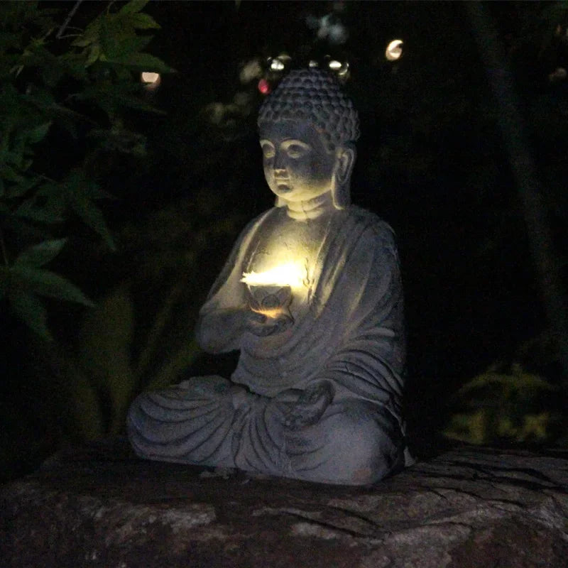 Resin Solar Buddha Statue Sculpture Garden Decor Light Zen Asian Japanese Garden Decoration Outdoor Front Porch Patio Yard Home Lootquake LLC