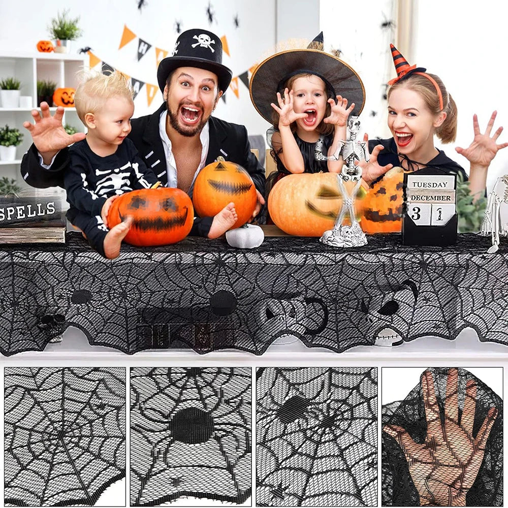 Halloween Decorations Set Spider Web Table Runner Fireplace Scarf Cover Tablecloth 3D Bats Wall Stickers Halloween Party Decor Lootquake LLC