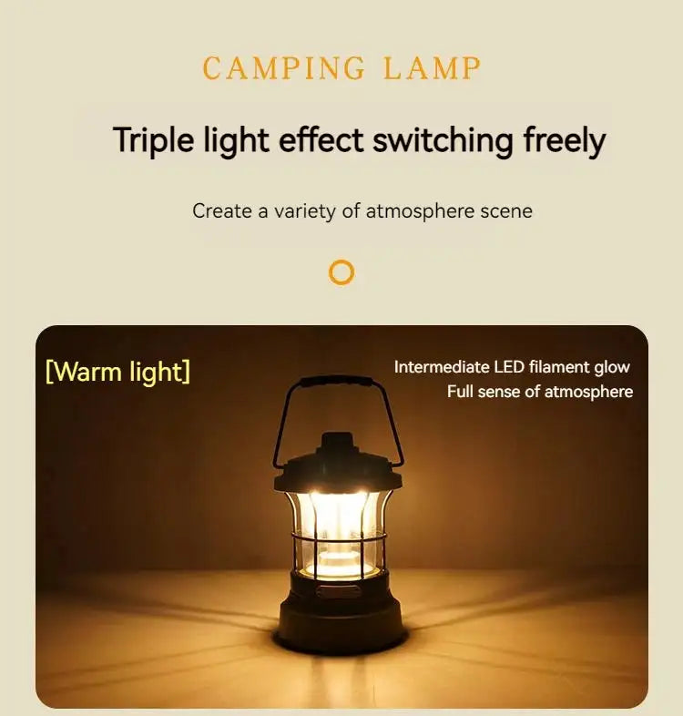 Retro Lamp Portable Camping Lantern USB Recharge Camping Tent Travel Light Vintage Outdoor Lighting Camping Equipment Flashlight
