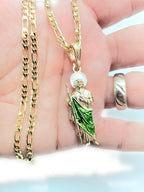 Saint Jude Tadeo Necklace 20" Figaro Chain 14K Gold Plated Cadena de San Judas Tadeo Medalla de San Juditas Oro Laminado Para Hombre Mujer Jewelry And Perfumes