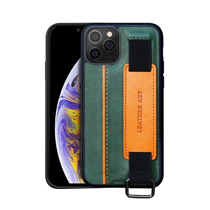 Classic Vintage Design Leather Belt Style With Strap Case for iPhone 14 13 12 Mini 11 Pro Max XS XR Max 8 7 6S Plus PU Leather Wristband Card Holder Full Cover Business Simple Iphone Case For Men And Women Stevvex