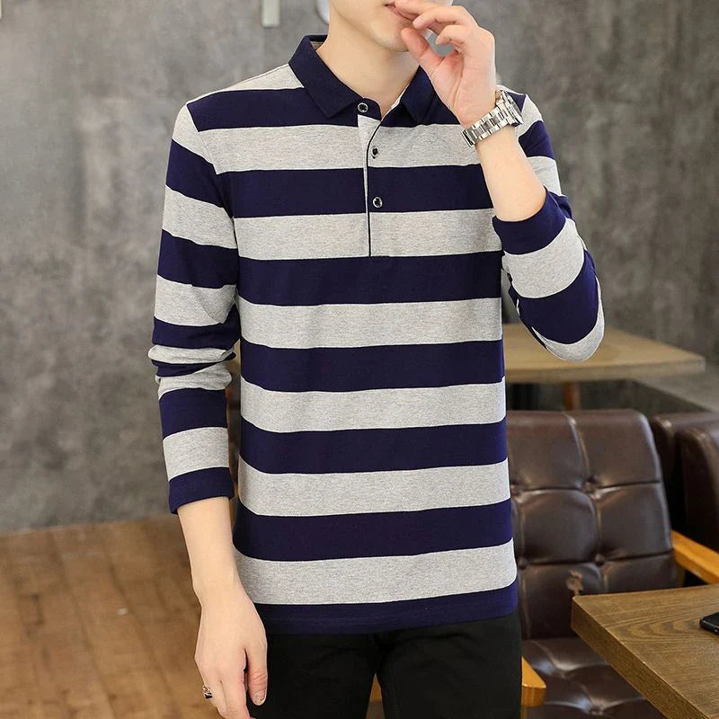 Male Sweatshirts 100℅ Cotton Pullover Stripe Business Formal Red Mens Polo Shirts Clothing Deals High Quality New Luxury Sale Xl