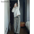 American Washed Leopard Print Wide Leg Jeans for Women Retro Street Distressed New Harajuku Style Hottie Baggy Y2K Casual Pants Lootquake LLC