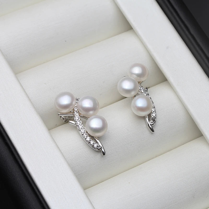 Fashion Real 925 Sterling Silver Earrings,Natural Freshwater Multi Pearl Earrings For Women Wedding Gift