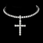 Hip Hop Cross Pendant Necklace Strap 4mm Zircon Tennis Chain Iced Out Sparkling Necklace Men Women Punk Jewelry Fashion Gift Lootquake LLC