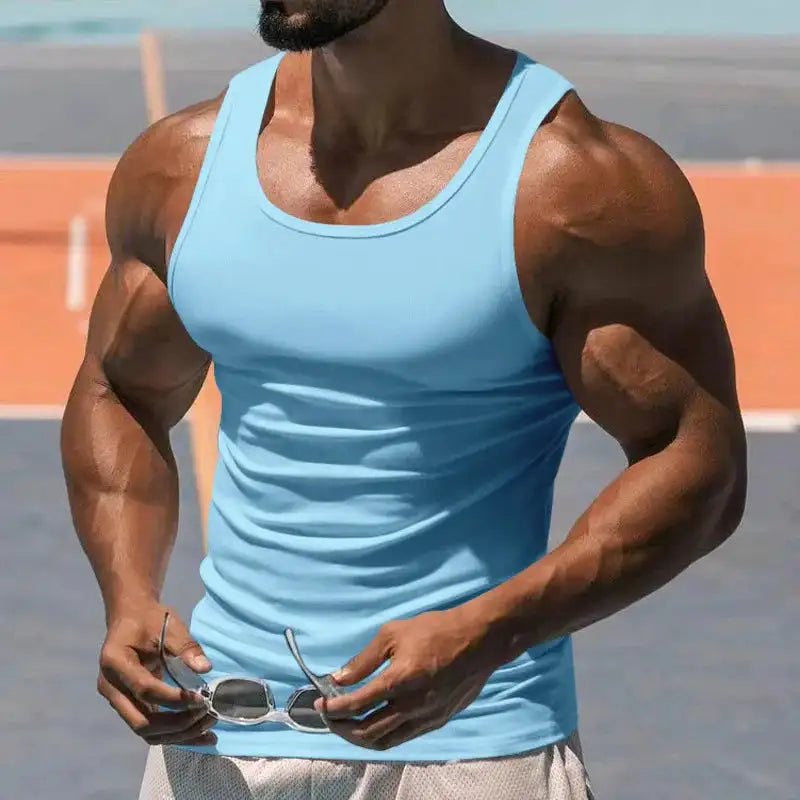 American Vest, Summer Europe And The United States Men Stretch Sports Gym Training, Tight Hurdle Sleeveless Top Solid Color Vest