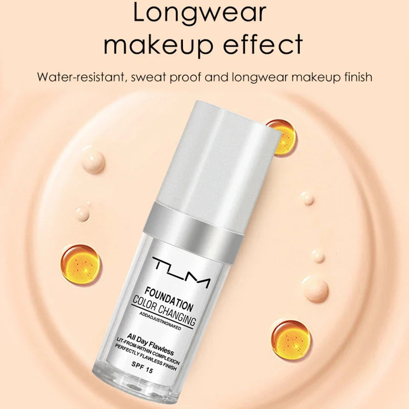 TLM TUM Liquid Foundation Cream Professional Full Coverage Face Concealer Waterproof Makeup Base Brighten Cover Dark Circles30ML Lootquake LLC