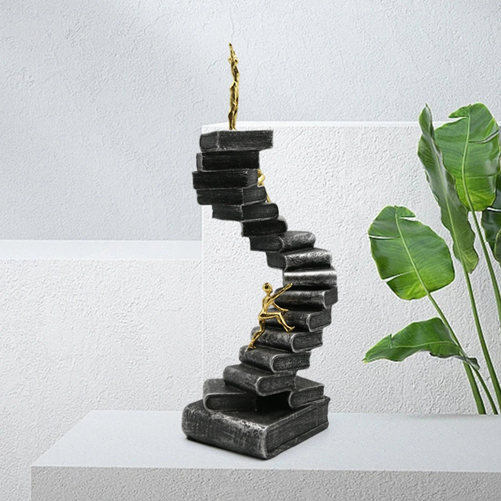 Resin Crafts Thinker Statues Ladder Statue For Bookshelf Decorative Objects Decoration Book Mountain Staircase Statue Lootquake LLC