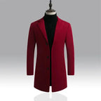 2024 Spring Autumn New Long Cotton Coat New Wool Blend Pure Color Casual Business Fashion Men's Clothing Slim Windbreaker Jacket