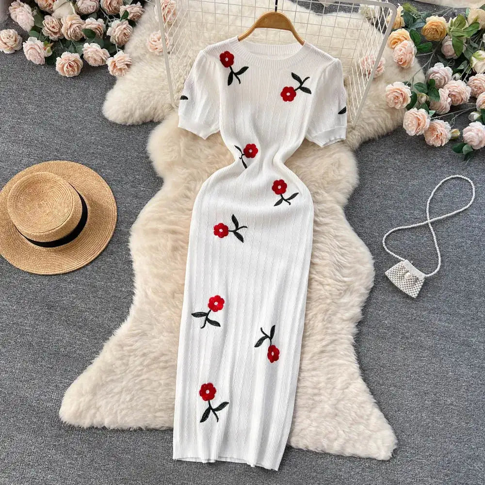 Crochet Dresses Knit Cut Out Dress Jurk Dames Beach Dresses for Women 2023 Short Sleevel Female Vestidos Mujer Maxi Long Dress