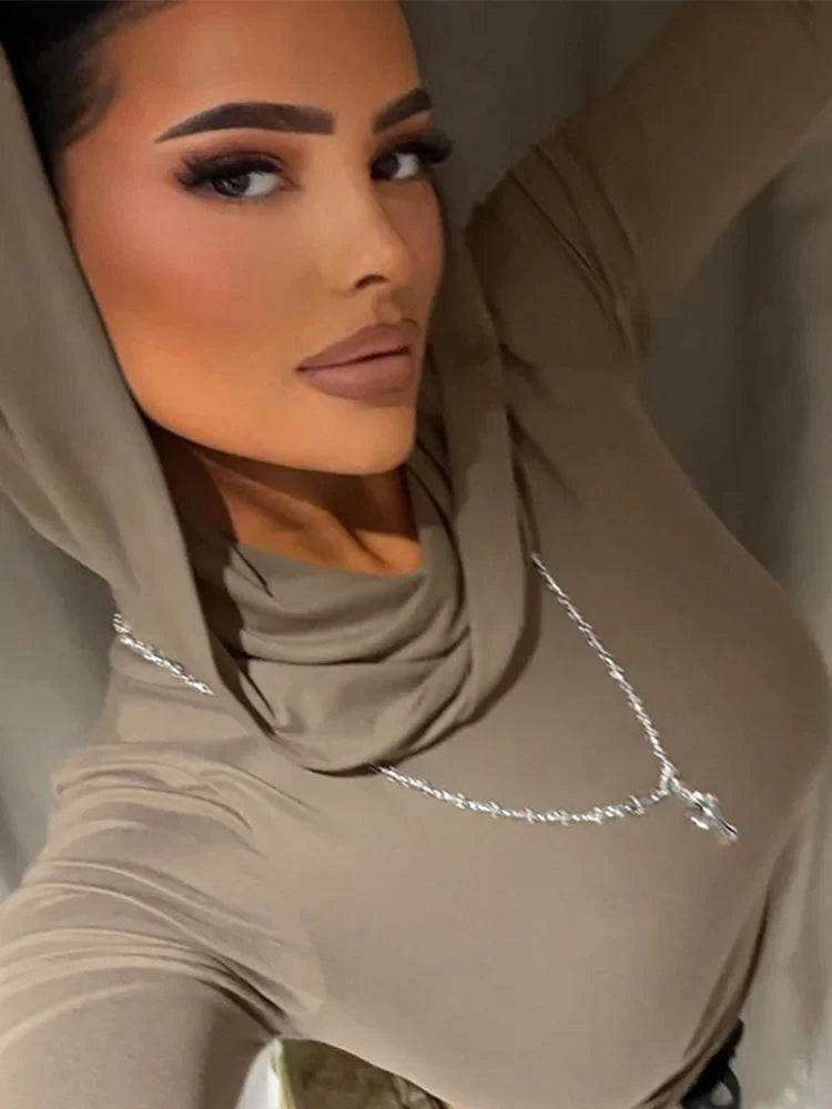 Autumn Slim Fit Hooded Crop Tee for Women THRIXINE