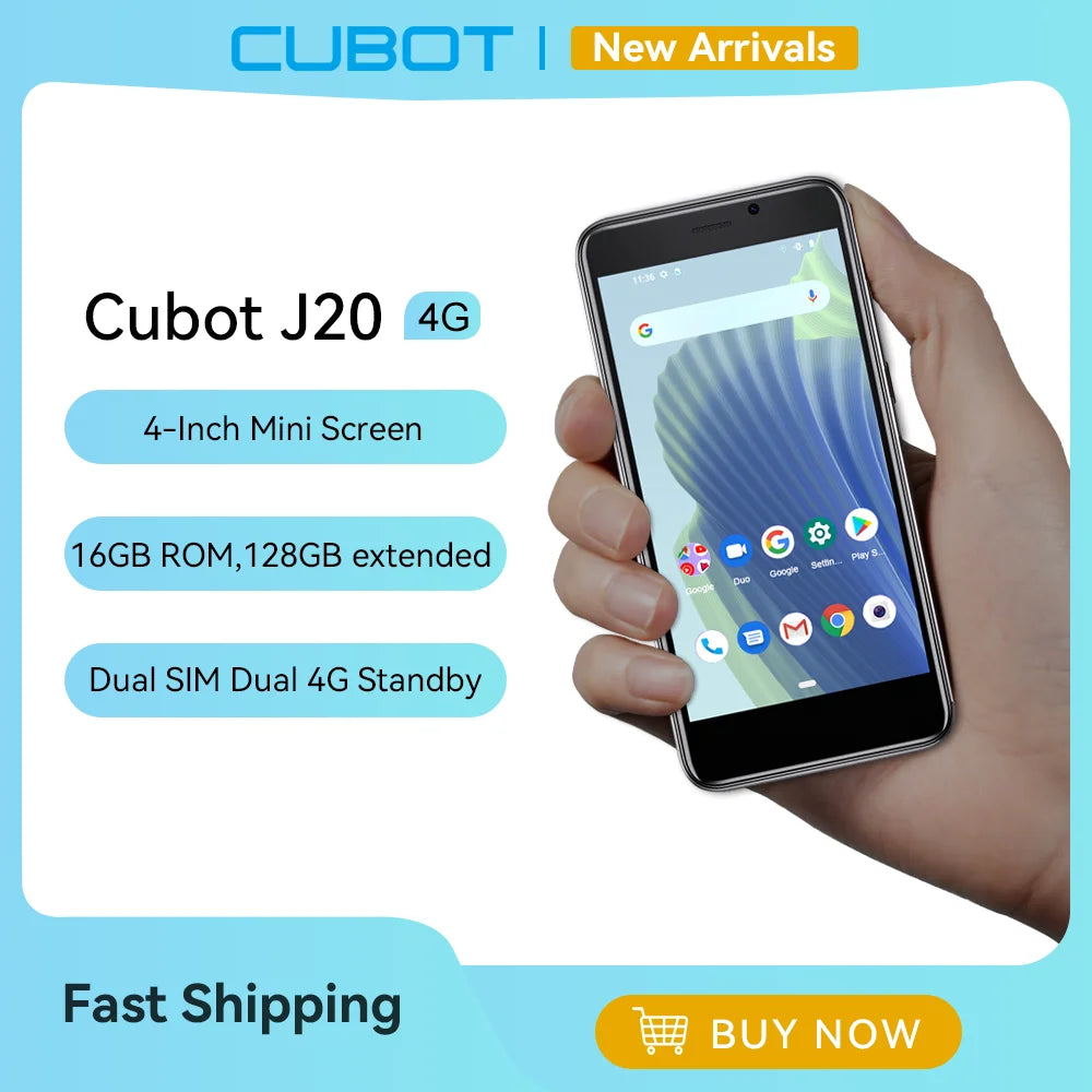 Cubot J20, 4-Inch Mini Smartphone, 16/32GB ROM (128GB Extended), Dual SIM Dual 4G Celulares, Android Mobile Phones, 2350mAh, GPS Lootquake LLC