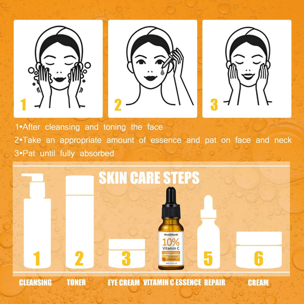 Vitamin C Serum for Face Hyaluronic Acid Lighten Age Black Spots Sunburn Anti-oxidation Wrinkle Remove Shrink Pore Skin Care Lootquake LLC