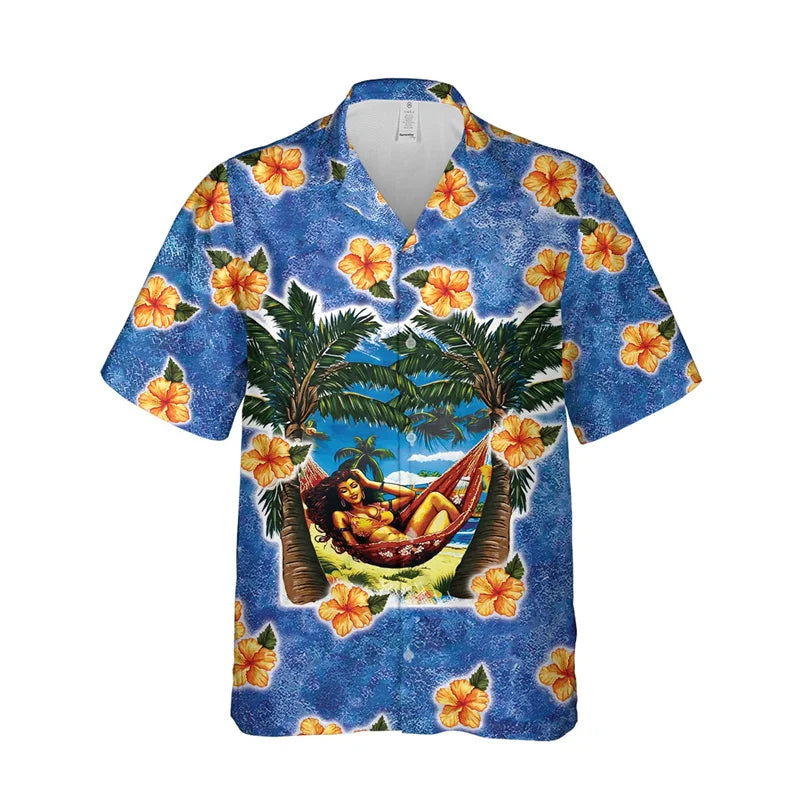 3D Print Hula Girl Graphic Beach Shirts For Men Casual Short Sleeve Hawaiian Dancer Blouses Aloha Beach Button Shirts Mens Tops Lootquake LLC