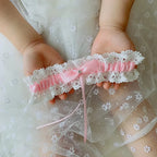 K03 2 PCS Sexy Lace Flower Crystal  Pearls Wedding Garter Belt Thigh Ring Bridal Leg Garter Stocking Garter Belt Girl Women
