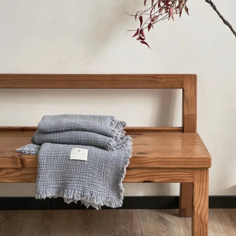 Maillard Cotton Blankets Four Layers Of Gauze Sofa Cover Blanket With Tassel AB Side Office Nap Decorative Bed Muslin Blanket Lootquake LLC