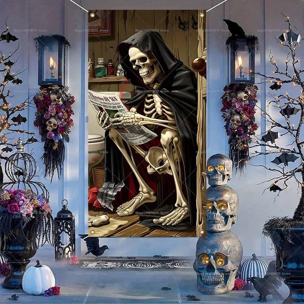 Halloween Party Decorations Spooky 2D Door Banner Party  Skull Pumpkin Wizard Porch Banner   Photo Booth Frame Prop Supplies Lootquake LLC
