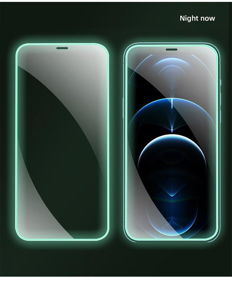 2Pcs Luminous Protective Glass For iPhone 14 13 12 11 Pro Max X XR XS Screen Protector For 7 8 6 Plus SE3 Glowing Tempered Glass  Luminous Glowing Tempered Glass Screen Protector for iPhone Stevvex
