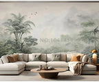 Tropical Green Plants Coconut Trees Distant Mountain Birds 3D Mural Wallpaper Restaurant Clubs KTV Bar Modern Personality Murals Lootquake LLC