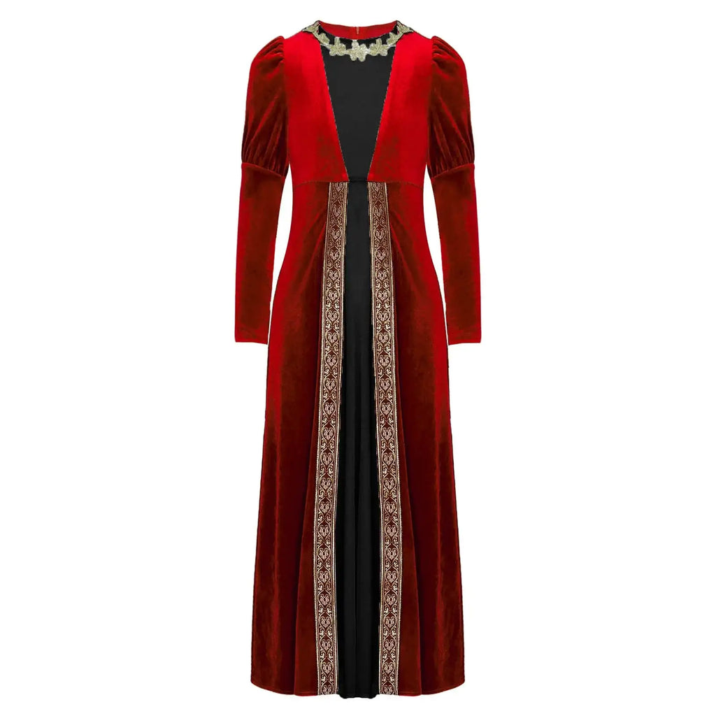 Girls Velvet Medieval Princess Dress Long Sleeve Renaissance Retro Robe Ancient Roman Long Dress for Halloween Carnival Party