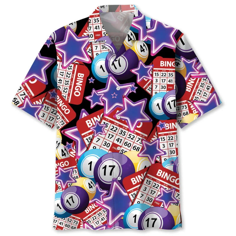 Full Print Mens Retro Bingo Game Hawaiian Shirt New In Summer Short Sleeve Button Up Beach Blouse Casual Men's Aloha Shirt Tops Lootquake LLC