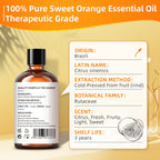HIQILI 100ML Sweet Orange Essential Oils,100% Pure Nature for Aromatherapy, Diffuser, Humidifier, Massage, Fresh air, Candle Lootquake LLC