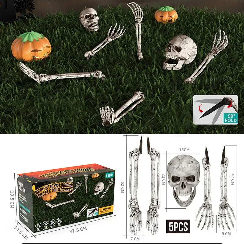 2025 Halloween Decoration Scary Skull Skeleton Hand Bone Realistic Skull Pile Yard Lawn Pile Garden Cemetery Home Decor Lootquake LLC
