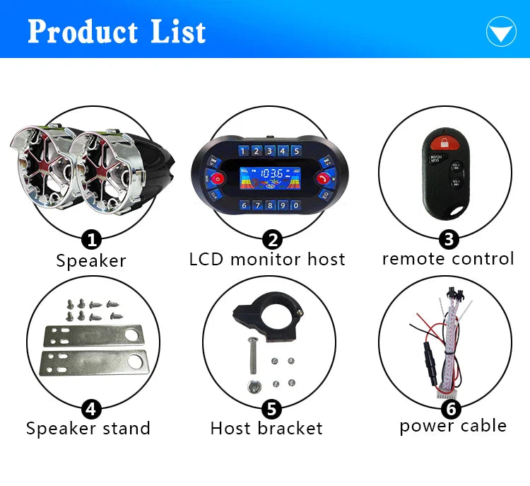 Motorcycle Bluetooth Speaker Amplifier Output 2.1A Music MP3 Player Burglar Alarm Siren USB Stereo Loud Speaker FM Radio MT730 Lootquake LLC