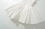 YENKYE Summer Women Sexy Fit And Flare White Mini Dresses Short Sleeve Low Waist Elegant Party Dress Ladies Bridesmaids Robe