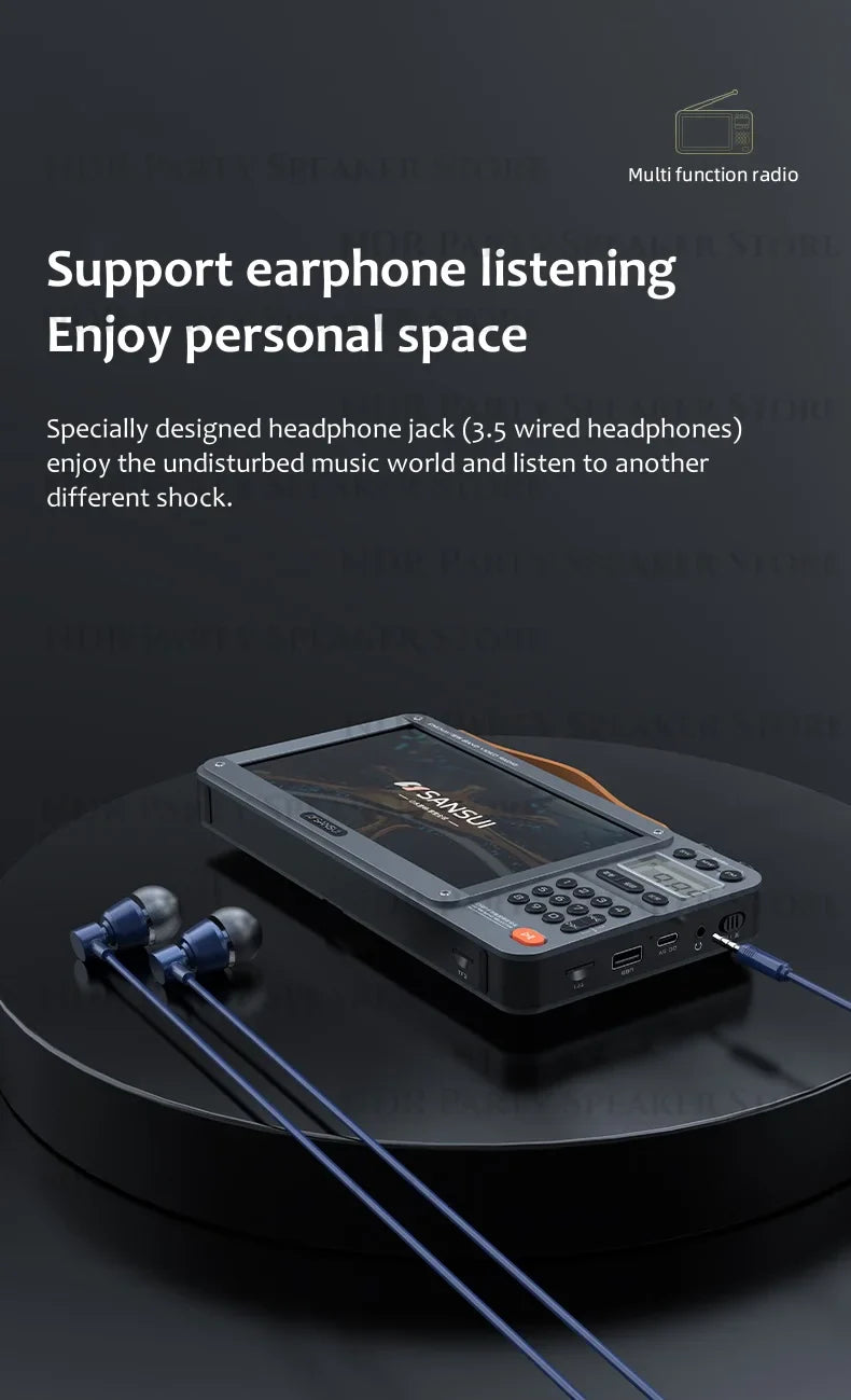 SANSUI Wireless Bluetooth Speakers Home Full-band Radio LED HD Video Player Portable MP4 Walkman Built-in Rechargeable Battery Lootquake LLC