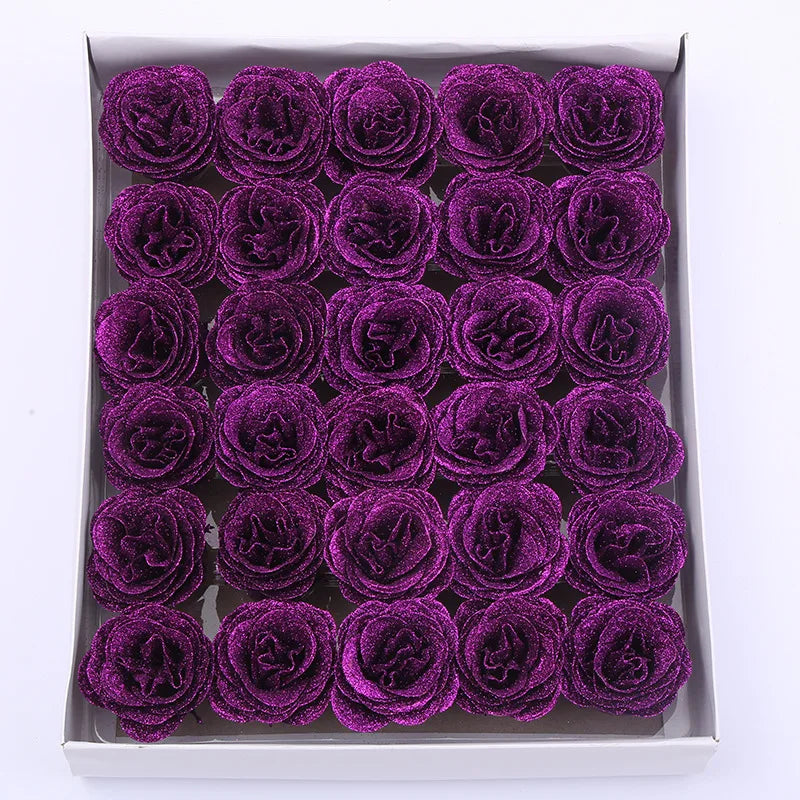 30pcs of 7cm Glitter spray artificial flower rose for Christmas gift hot Valentine DIY bouquet easter wedding Birthday decor Lootquake LLC