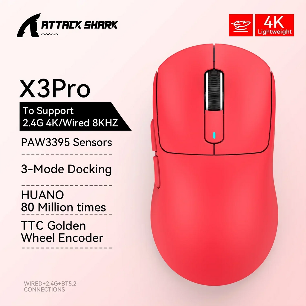Attack Shark X3Pro Wireless  Gaming Mouse PixArt PAW3395 26000dpi Bluetooth Optical Mouse Tri-Mode Connection Macro Gaming Mouse Lootquake LLC
