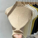 Half High Collar T-shirts Flying Sleeve Design Slim Knitted Sleeveless Top Women Simple Comfortable White T-shirts Summer 2025