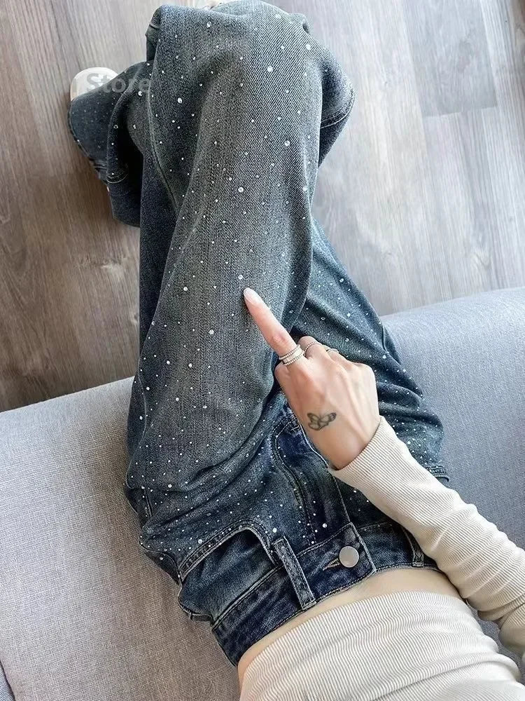 2024 New Spring Summer All-match Casual Harem Pants High Waist Stretch Slim Denim Pants Hot Drilling Casual Ankle-length Jeans Lootquake LLC