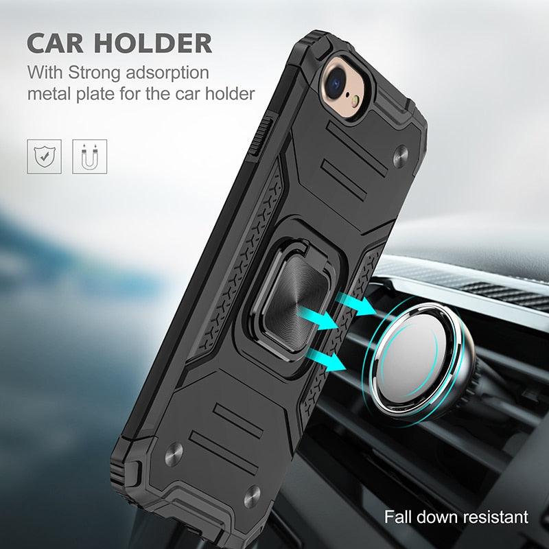 Magnetic Metal Ring Stand Holder Phone Case Cover For iPhone 11 12 13 14 Pro Max Xs XR X 8 7 6 6s Plus Rotating Ring Kickstand Fit Magnetic Car Mount Heavy Duty Dual Layer Shockproof Phone Case Stevvex