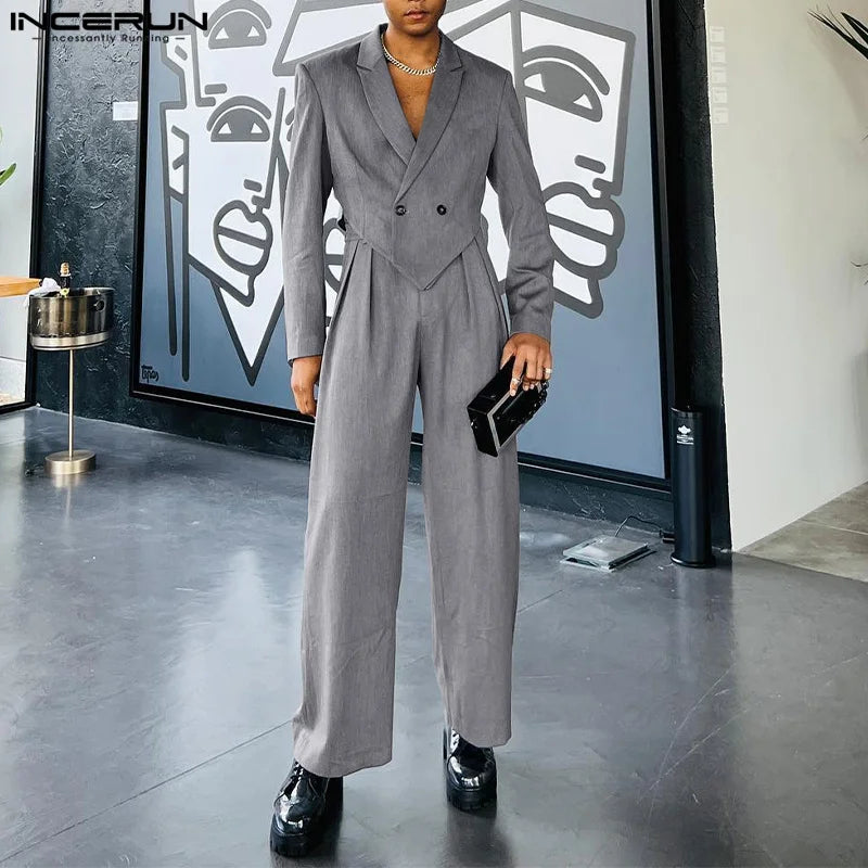 INCERUN 2023 Men Sets Solid Color Autumn Lapel Long Sleeve Irregular Blazer & Pants 2PCS Streetwear Fashion Men's Casual Suits Lootquake LLC