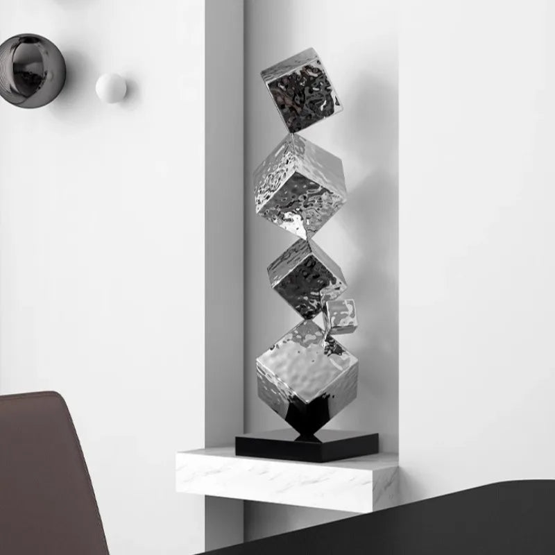 Stainless Steel Geometric Modeling Statues Modern Simple Luxury Living Room Entrance Hall Lobby Creative Sculptures Home Decor Lootquake LLC