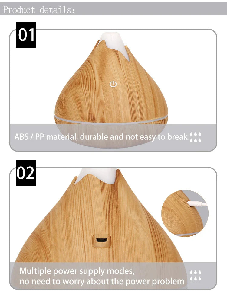 350ML USB aroma oil diffuser wood electric humidifier ultrasonic air humidifier mini aromatherapy LED light mist maker for home Lootquake LLC