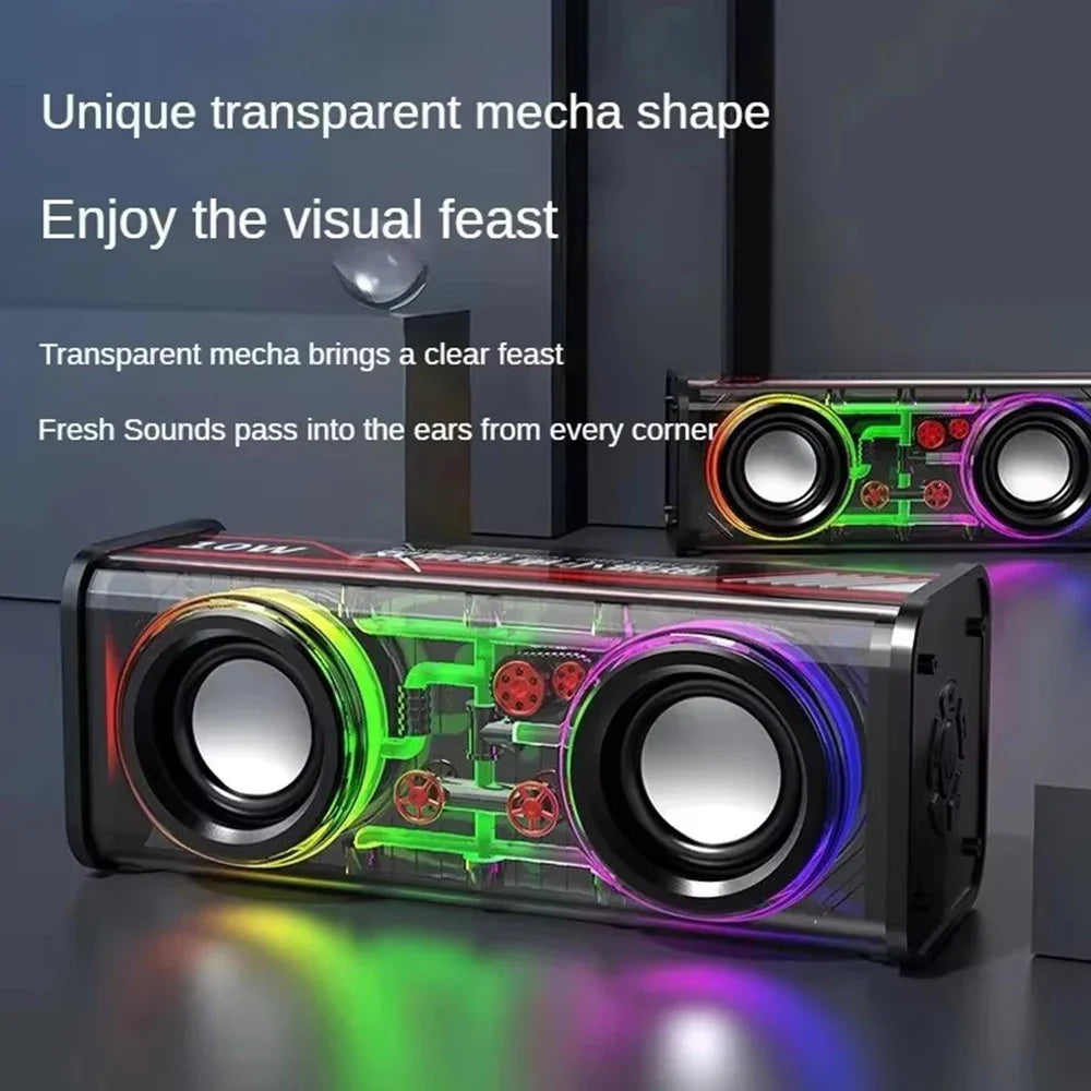 Bluetooth 5.0 Dual Speakers Wireless RGB1800mAh Transparent Mecha Speakers  Light Effect Loudspeaker Bass Subwoofer Mini Speaker Lootquake LLC