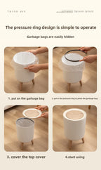 Imitation wood grain high foot garbage bin, press type with lid, household high-end feeling, light luxury garbage bin Lootquake LLC